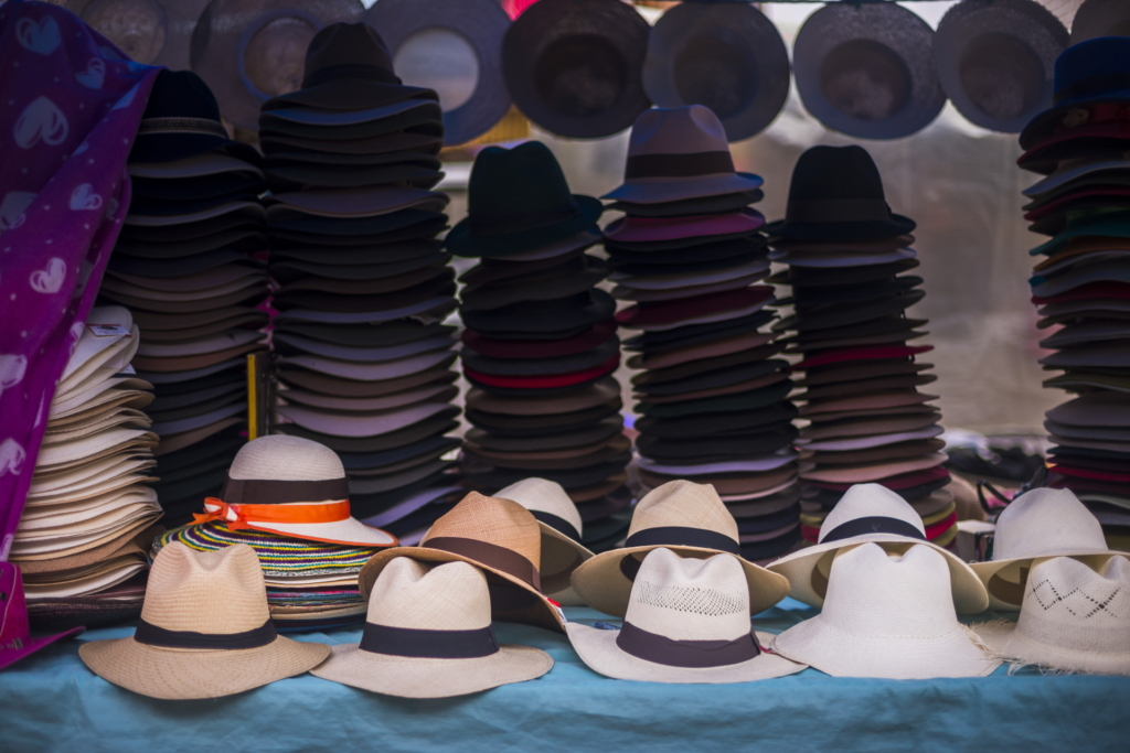 Traditional Panama Hats for sale in Otavalo Market, Imbabura Province, Ecuador